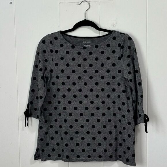 Talbots Black and Grey Quarter Sleeve Polka Dot Top Small - Picture 1 of 3